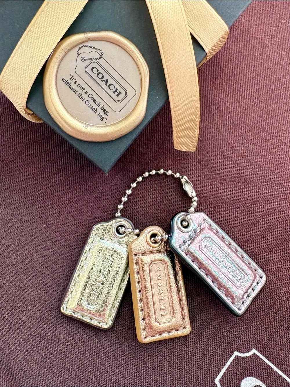 Y2K Coach RARE SET OF 3 | Mixed Metals Metallic Leather Hangtags Bag Charms